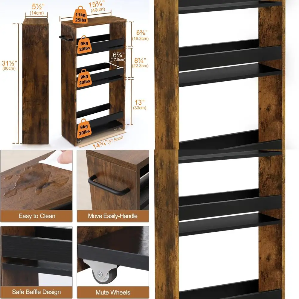 

4-Tier Rolling Utility Cart with Handle for Compact Spaces: Kitchen, Laundry, and More
