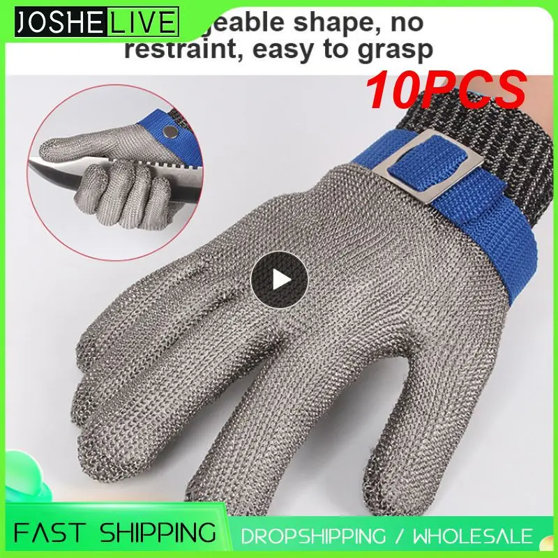 

10PCS Stainless Steel Anti-cut Gloves Working protection Safety Wear-resistant Slaughter Butcher Cutting Fish-killing Metal Iron