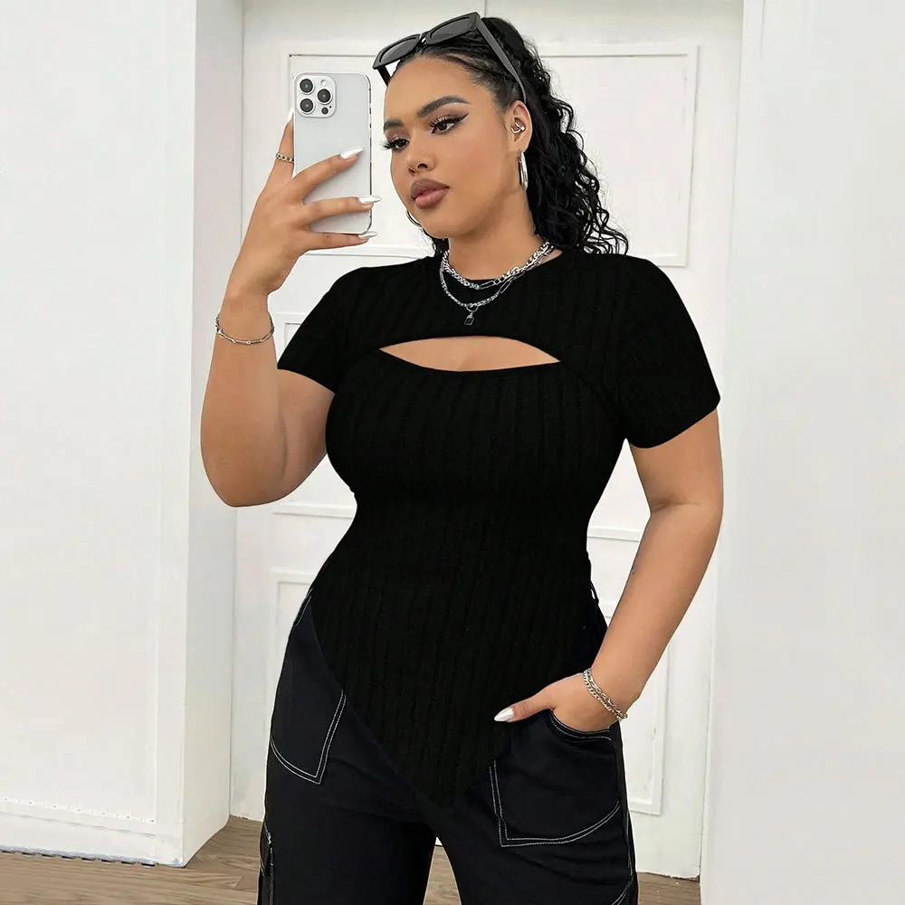 2025 plus size moda feminina estilo simples camiseta fino ajuste cintura emagrecimento versátil curto topo verão elegantes casual y2k