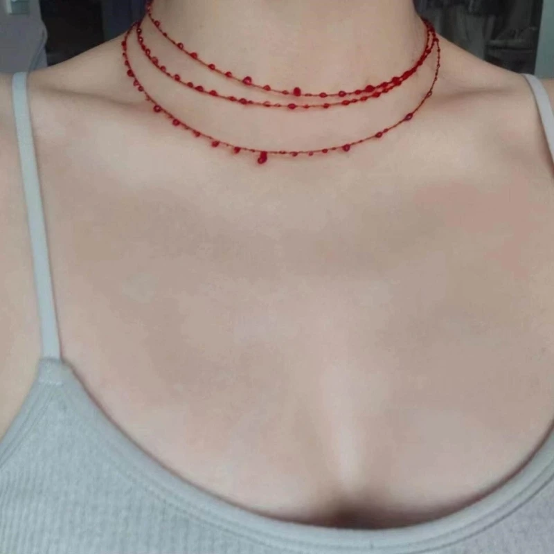 Unique Gothic Bloody Water Droplet Necklace Personality Jewelry Irregular Bloody Clavicle Chain Red Resin Charm Necklace