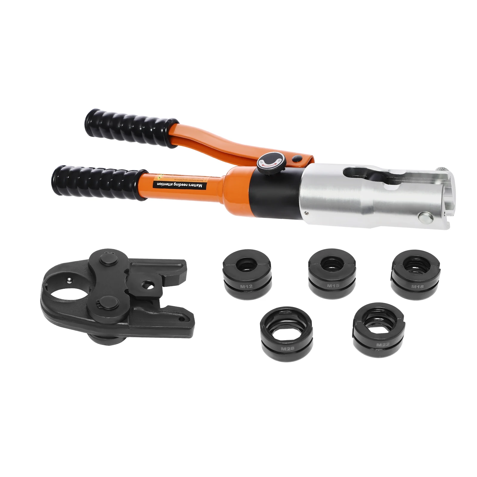 10T Hydraulisches Crimpwerkzeug mit 5 austauschbaren Matrizen M12/M15/M18/M22/M28 360° ° Drehbarer Kopf für Kupferrohr-Kabelendverpressgerät – Detail 3