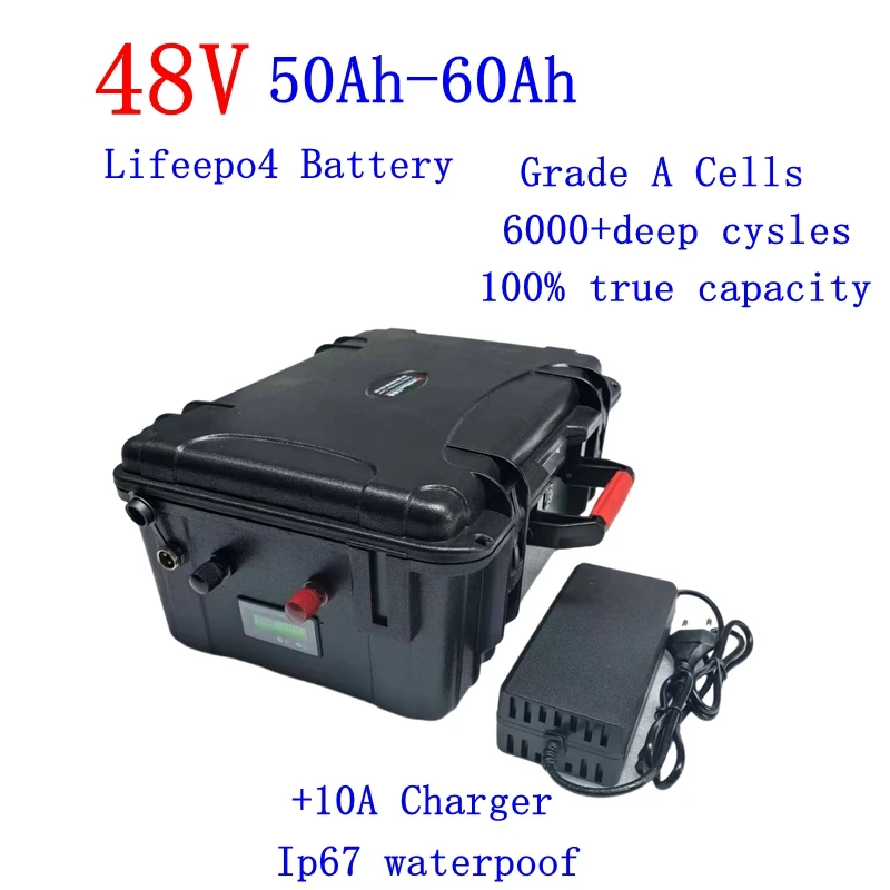 

lithium 51.2V 48V 60Ah 50AH lifepo4 battery deep cycle for 3500w Solar energy storage Scooter bike MPPT inverter + 10A charger