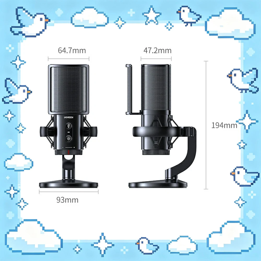 UGREEN CM581 RGB USB Microphone 48kHz/16bit Omnidirectional ,96kHz/24bit Cardioid Gaming Mic for Streaming/Game/Meeting/Podcast