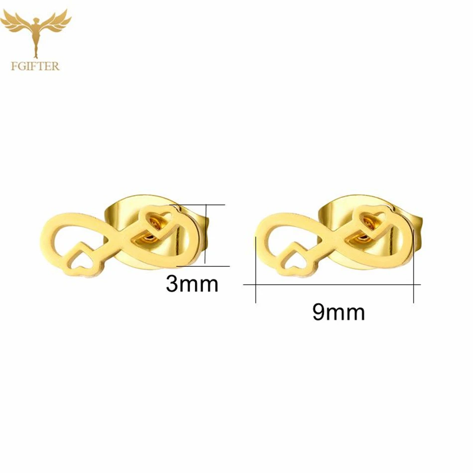 Forever Love Heart Infinity Earrings 8 Eight Ear Studs Eternal Symbolize Golden Stainless Steel Jewelry Women Girls Couple Gifts