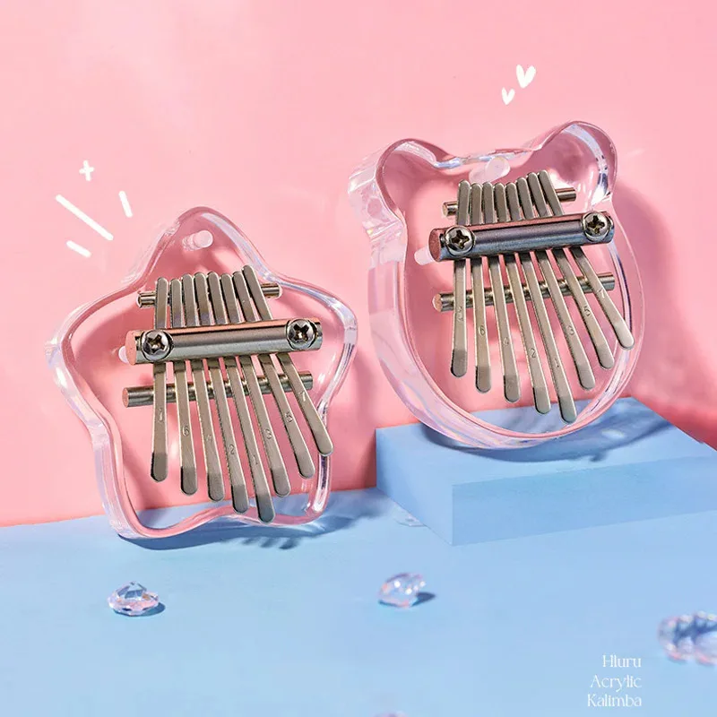 Hluru Mini-Kalimba mit 8 Tasten – Daumenklavier aus transparentem Kristall-Acryl, tragbares akustisches Fingerklavierinstrument