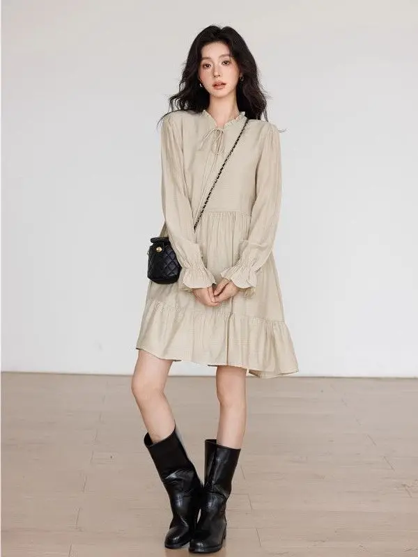 

plus Size Casual Dr Women's Loose Fitting Floral Slimming Concealing Skirt Autumn Season A-Line ort Dr