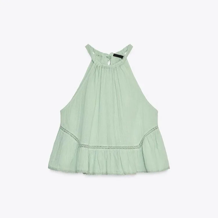 

New Summer Women's Knot Embroidered Lace Collar Top Original Design Loose Fit Svel round Ne Regular Length