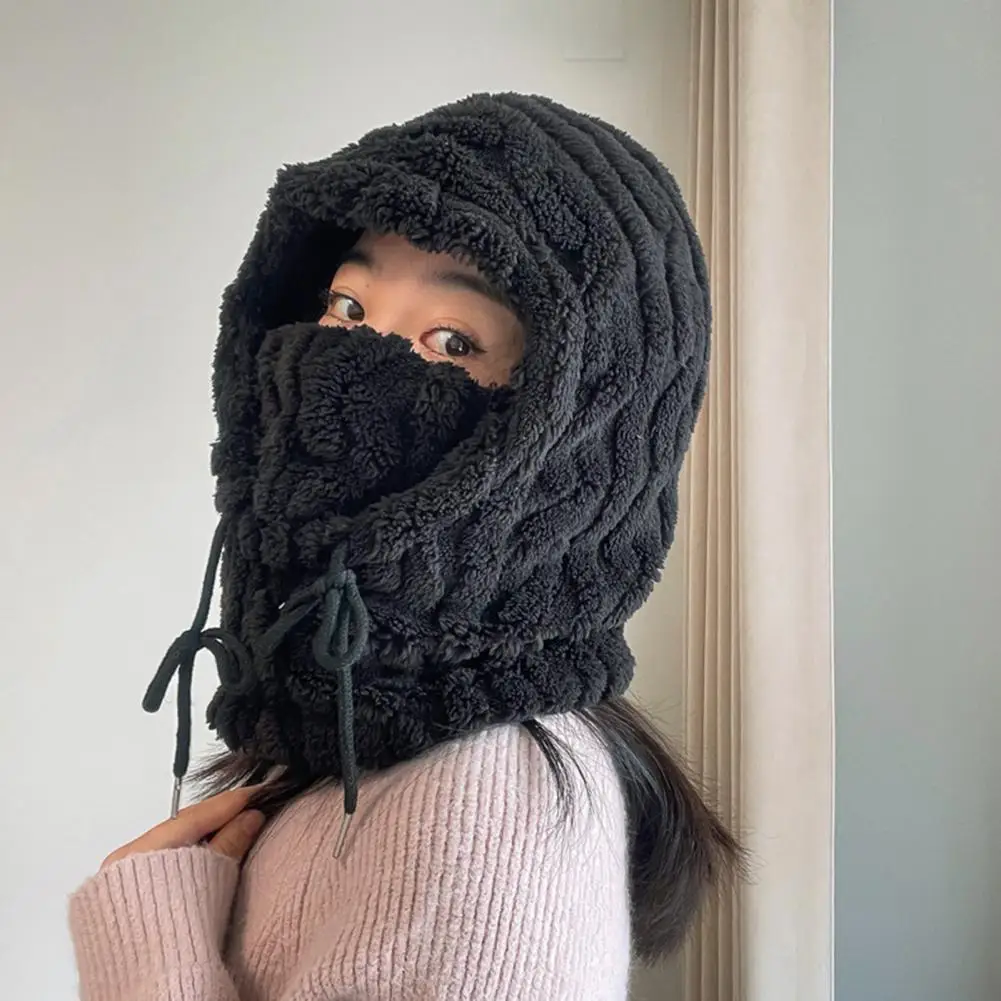 

Fleece Neck Warmer with Ear Protection Knitted Sherpa Hood Windproof Ski Face Covers Knit Beanies Winter Hat Scarf Combo
