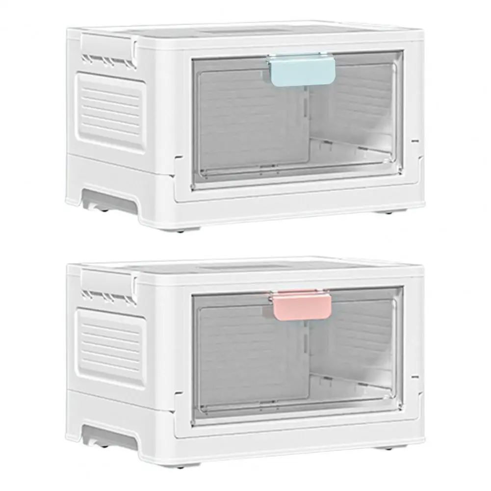 Transparent Foldable 4 Caster Wheels Front Flip Lid Stackable Kids Toys Organizer Desktop Plastic Container Book Storage Boxes