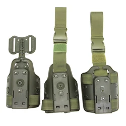 Plataforma drop leg MOLLE verde con arnés de pierna