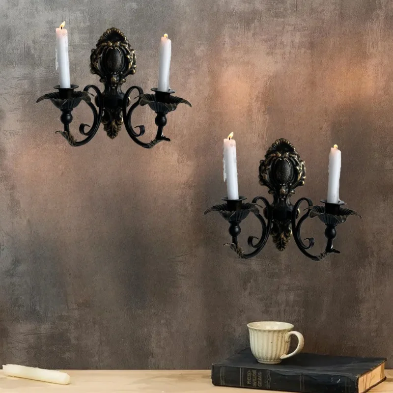 Iron Antique Wall Mounted Candlestick Nostalgic Wall Decoration Nordic Style Home Wall Light Luxury Decoration Candle Holder