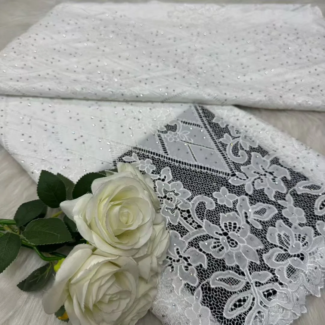 

White Lace Fabric High Quality 2025 Luxury Laces On Sale 5 Yards African Guipure Lace Fabrics For Sewing Wedding Dresses A1247-1