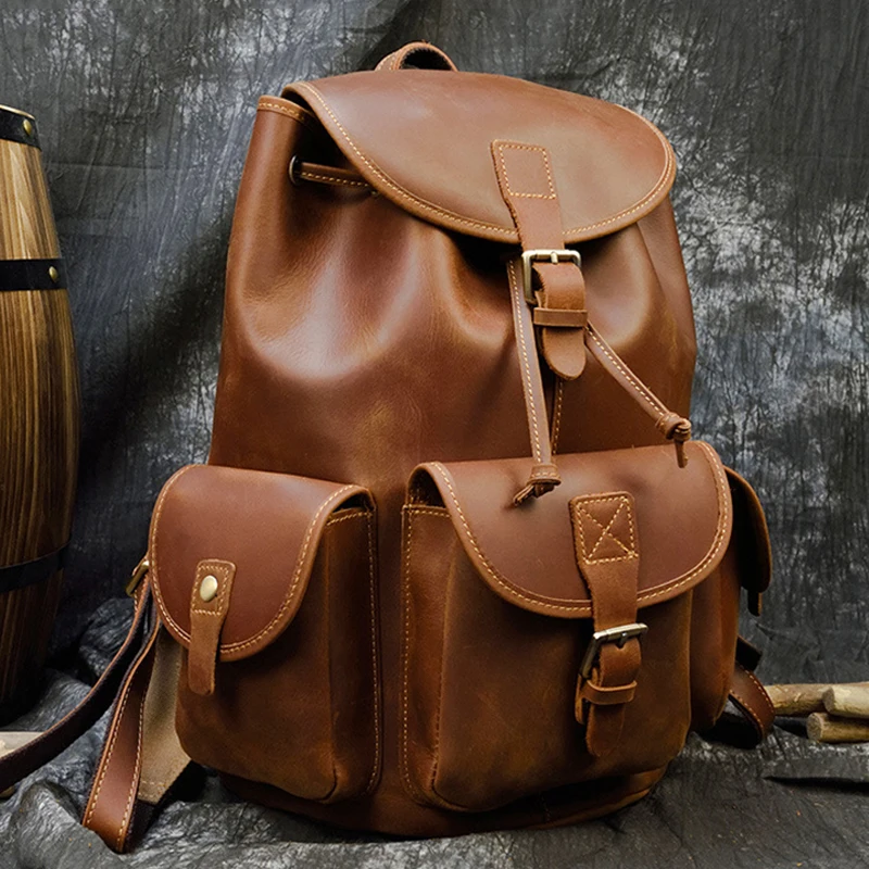 Men's leather Backpack New Casual Travel Bag Men's Fashion Retro Backpack Shoulder Bag Crossbody Bag Trend