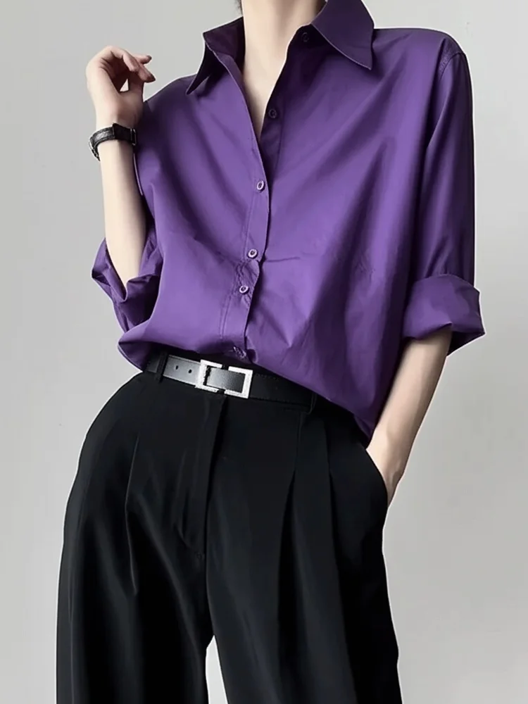 

Neutral Style Long Sleeve DK Shirt Purple Trendy Men Women Spring Autumn High Fashion Genderless Polyester Standard Fit Shirt