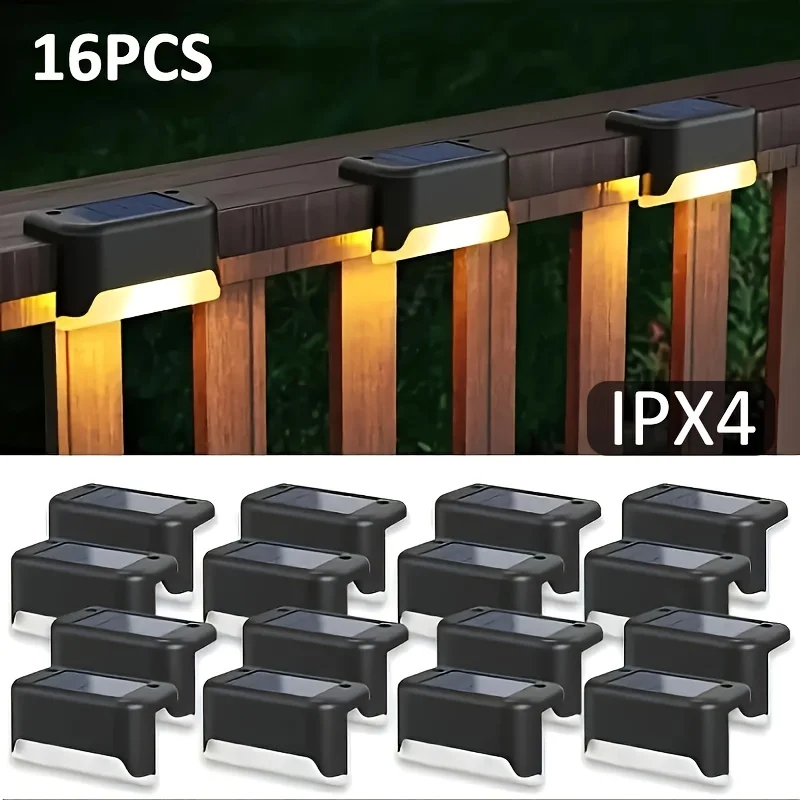 4~16PCs LED Solar Step Lamp Path Stair Outdoor Garden Lights Waterproof Balcony Light Decoration for Patio Stair Fence Light