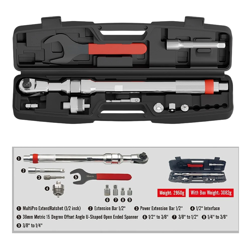 1x Heavy Duty Ratchet Wrench Set With Extension Bar For Tight Spaces 3/8 1/2inch Three-in-One High Torque Output Ratchet Wrench