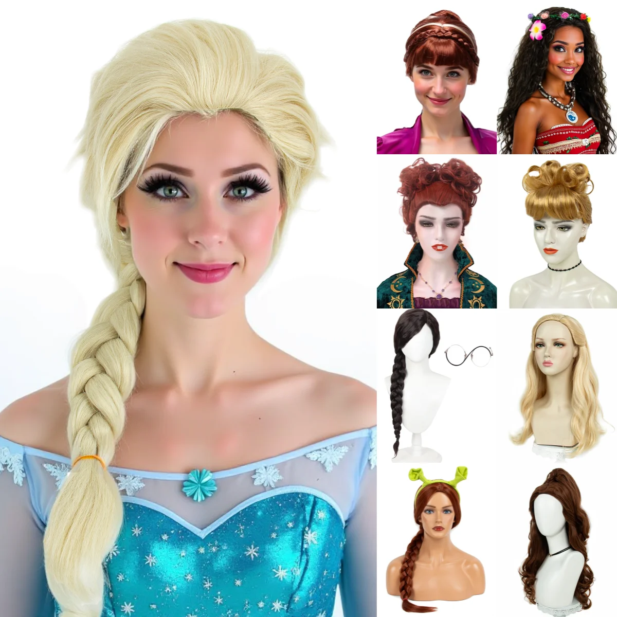 Princess Witch White Braid Wig Blonde Black Brown Wig COSPLAY Elsa Moana Fiona Anime Synthetic Hair for Halloween Party Costume