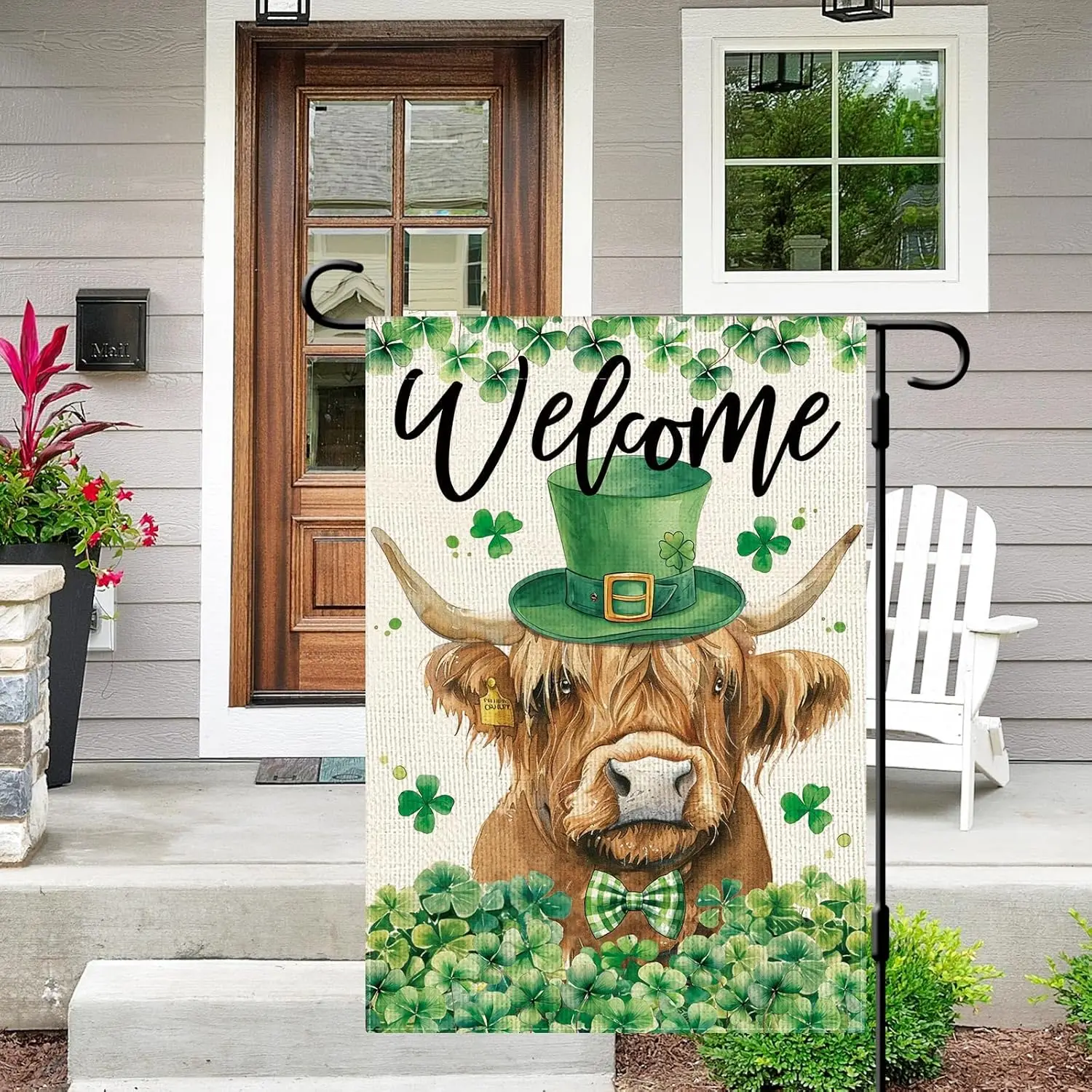 DLZDN Welcome St Patricks Day Highland Cow Garden Flag Shamrocks Clovers Flag 12×18 Inch Double Side Vertical Burlap Farmhou PPM