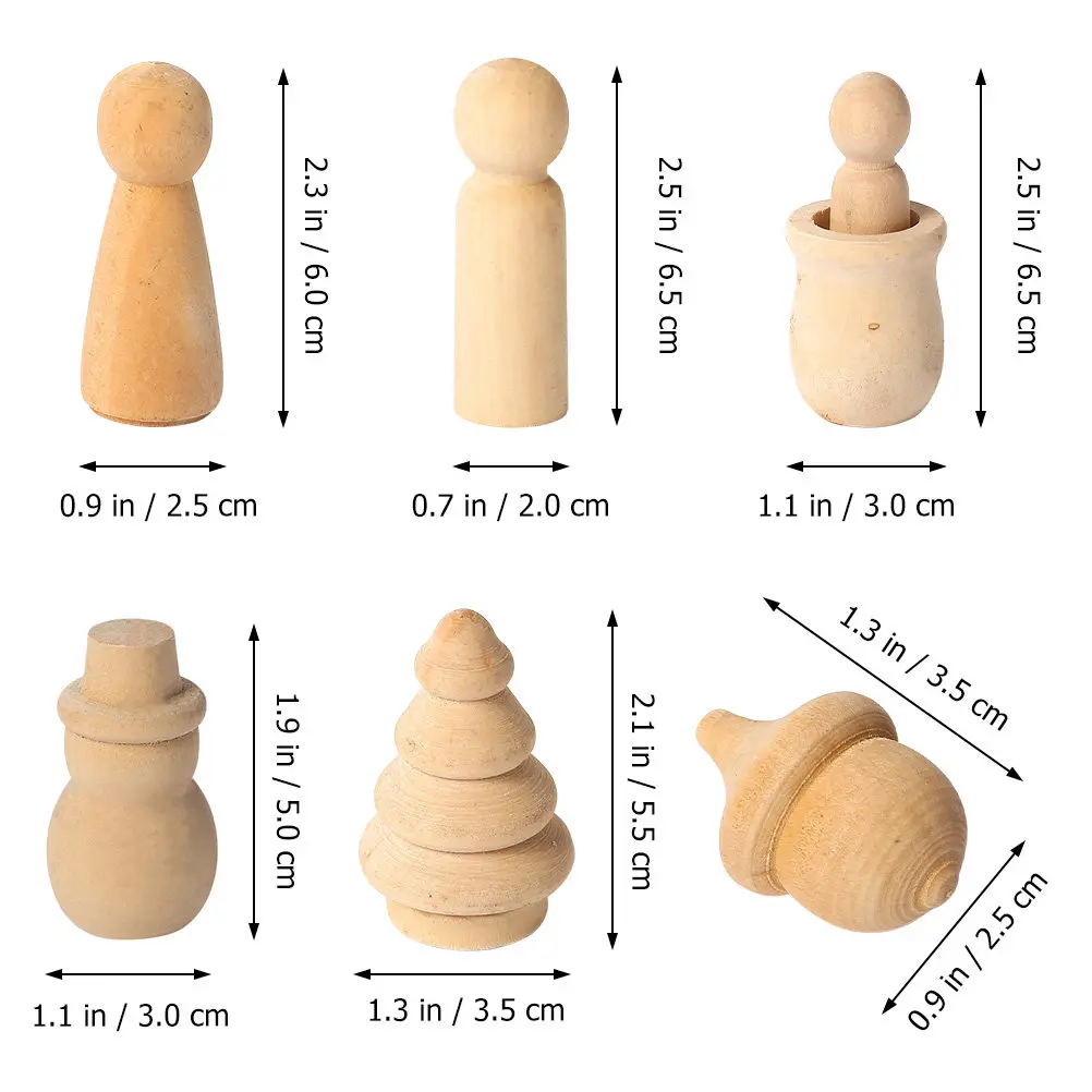 12Pcs Wooden Peg Figures Unfinished Wood Shapes for DIY Craft Art Projects Blank Wooden Pegs Creative Supplies for Handmade