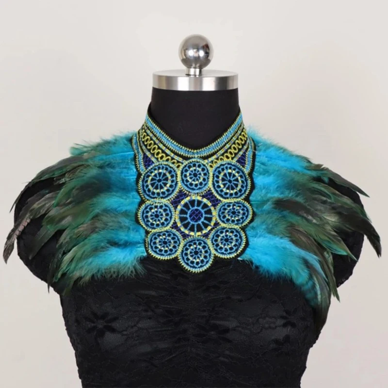 Double-sided Spliced Feather Cape Embroidery Feather Shoulder Cloak For Stage Shows Model Walks Role Play Costume Accessory
