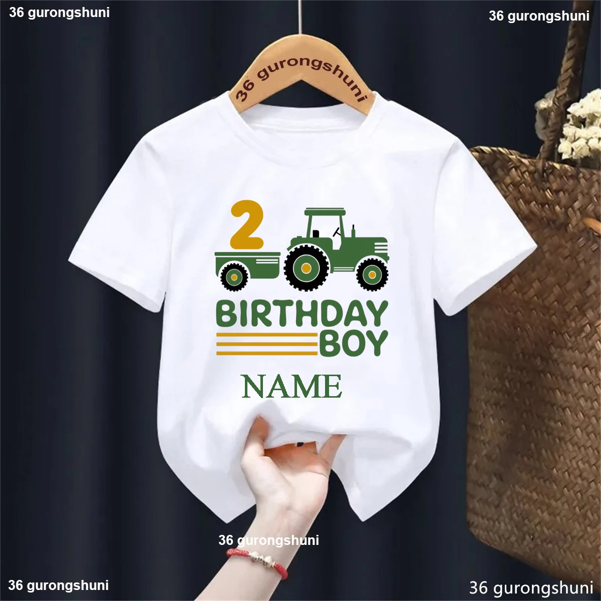 Funny Farm Tractor Birthday Numbers 1/2/3/4/5rd Printed Boys Tshirt ,Personalized Name Tshirt for Kids Summer Birthday Gift Tops