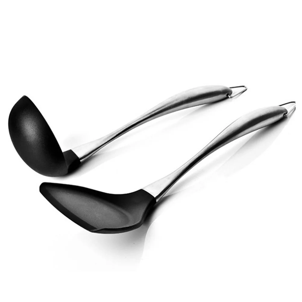

Silicone Spoon Stainless Steel Handle Non-Stick Cooking Scoop Heat Resistant Hanging Hole Design Kitchen Soup Utensil