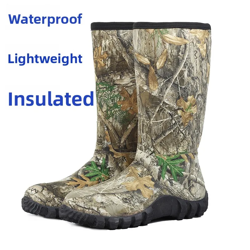 

Men's High-Cut Lightweight Waterproof Fiing Rain Boots Outdoor Camouflage Print Water oes Anti-Slip Lightweight Warm Glue...