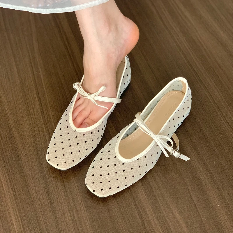 

Polka Dot Bow Elegant Ballet Flats for Women 2026 Summer New Style Breathable and Comfortable Party Dress Sandals for Women