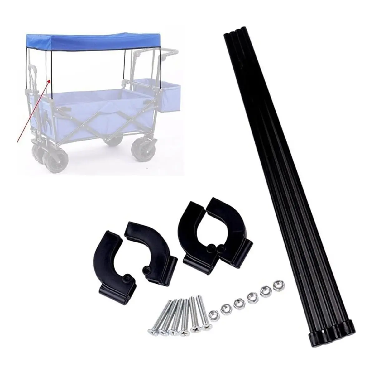 Fiberglass Roof Support Rod Set for Front and Rear Foldable Wagon Carts, 1.5cm Square Tubing