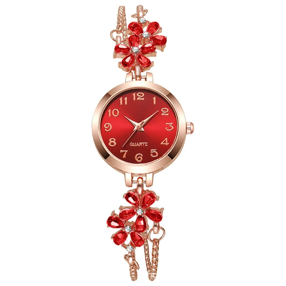 Adjustable Women's Quartz Watch Waterproof Violet Crystal Bracelet Watch Diamond Inlaid Drawstring Design Flower Bracelet Watch