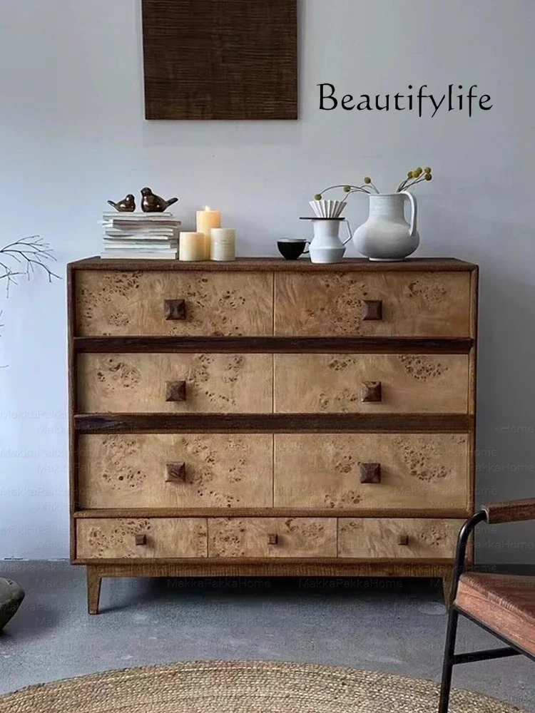 YJ57 العصور الوسطى الرجعية الخشب الصلب شجرة الورم تخزين الصدر الإبداعية مفاجأة هادئة الرياح الفن الطعام خزانة جانبية غرفة نوم كابينة التخزين #2