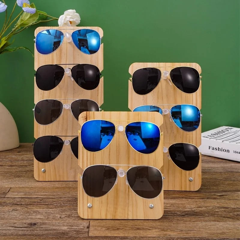 Panel de madera con estante de exhibición de gafas de madera acrílica transparente, estante de almacenamiento de gafas de sol multicapa, estante de exhibición de almacenamiento de gafas para el hogar
