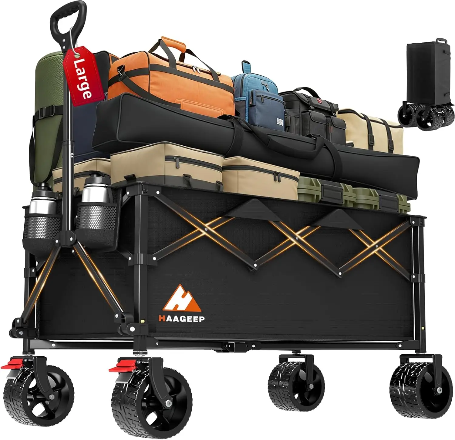 

Foldable Wagon Cart with 360° Swivel Wheels - Heavy Duty Utility for Grocery, Camping, Garden, Shopping, 220L Capacity