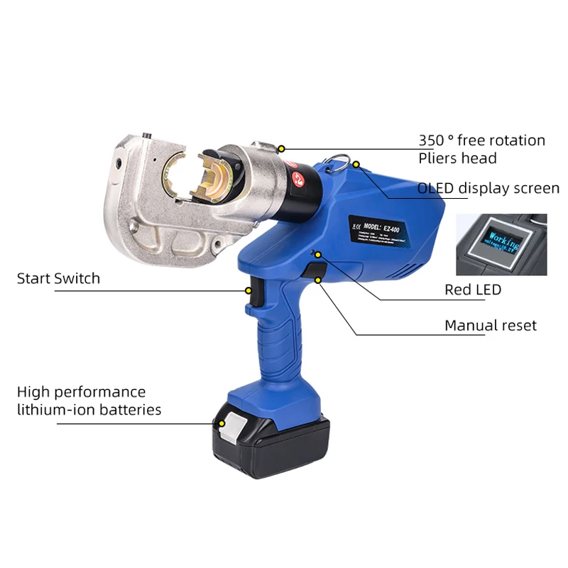 Electric Hydraulic Pliers EZ-300/EZ-400 Cable Copper and Aluminum Terminal Crimping Pliers Rechargeable 18V Lithium Battery