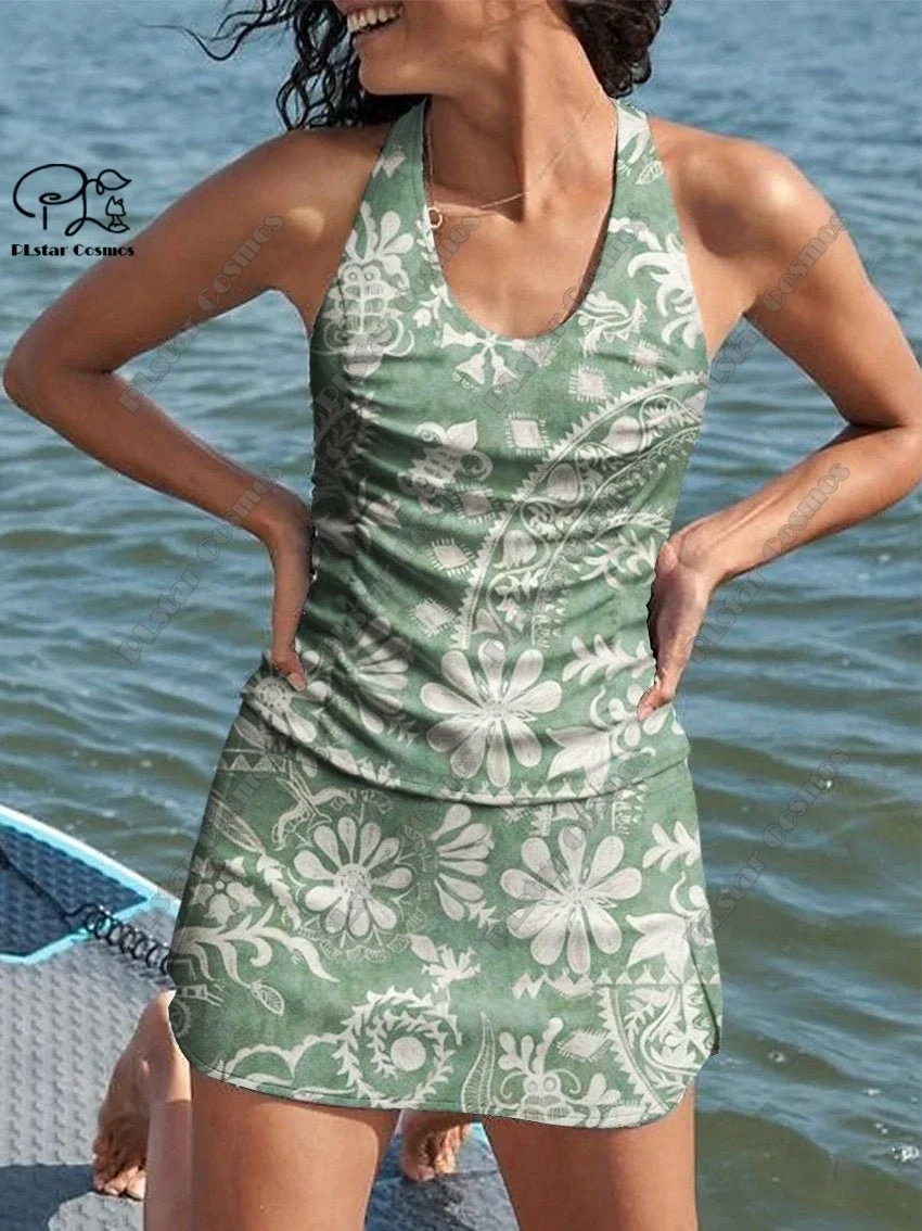 Women's summer small fresh floral 3D printed vest dress style two-piece swimsuit suit holiday travel new swimsuit B-1