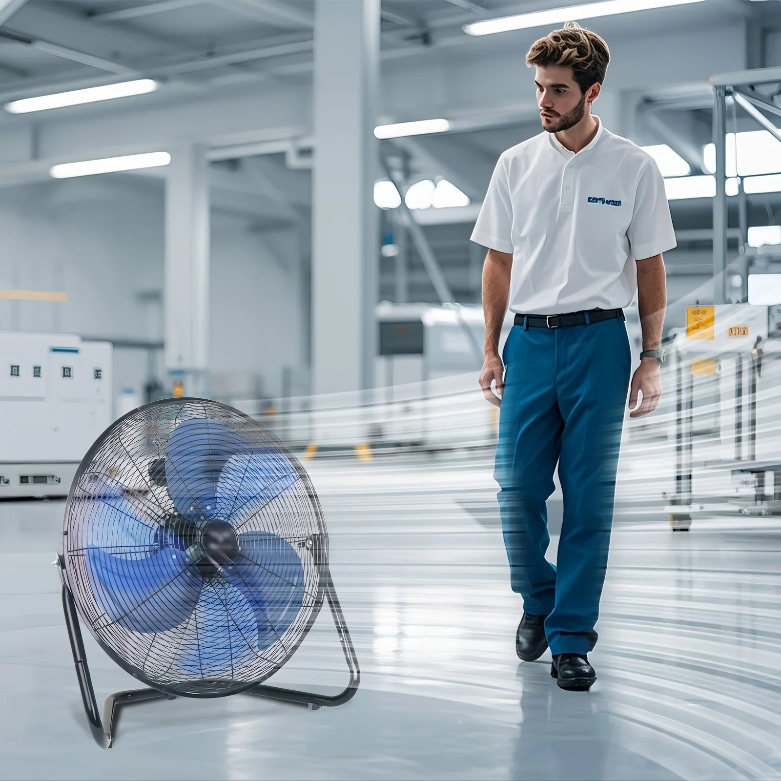

High-Velocity Industrial Floor Fan 9/20 Inch with 3 Speeds, Metal Construction And Blades, Ideal for Industrial & Commercial Spaces, for Road Trips