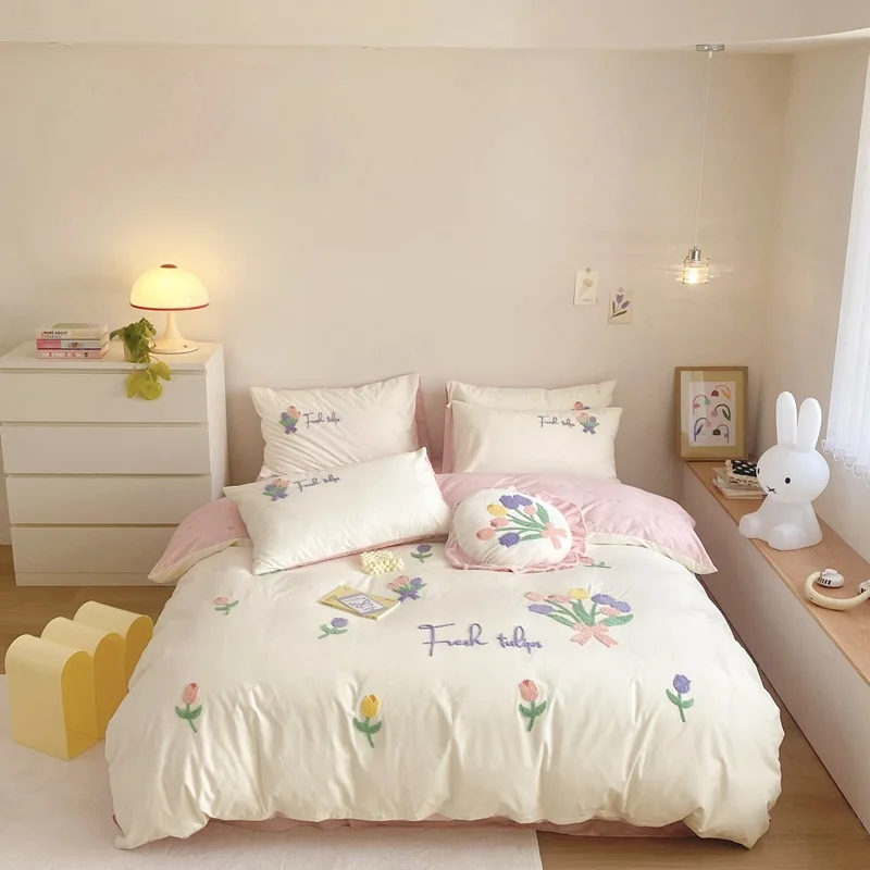 

A-class mother and baby grade cotton washed cotton bed four piece set, 60 thread pure cotton children's bedding cartoon duvet se