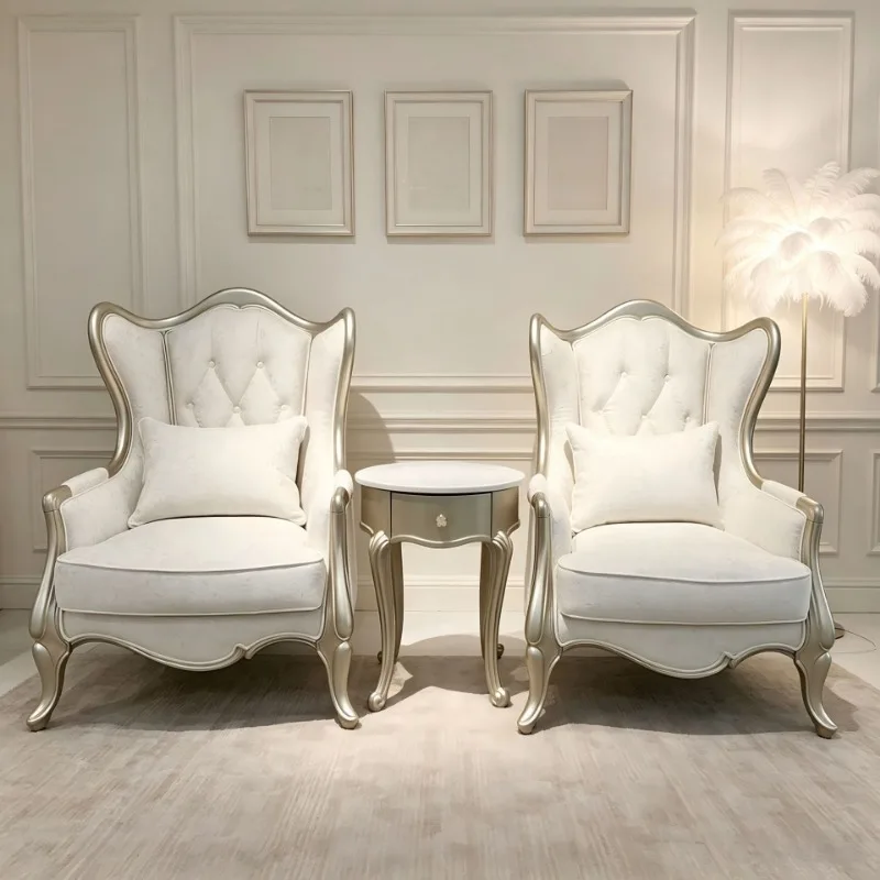 light luxury fabric single sofa high backrest chair sofa chair, French villa model room living room leisure chair