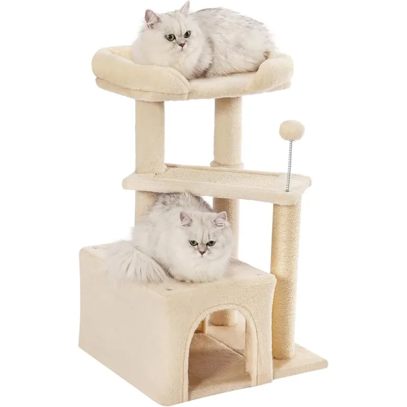 

Made4Pets Cat Tree, Small Cat Tower for Indoors Cats, Cute Wood Kitty Condo with Scratching Post and Pad, 29" Multi-Level Modern
