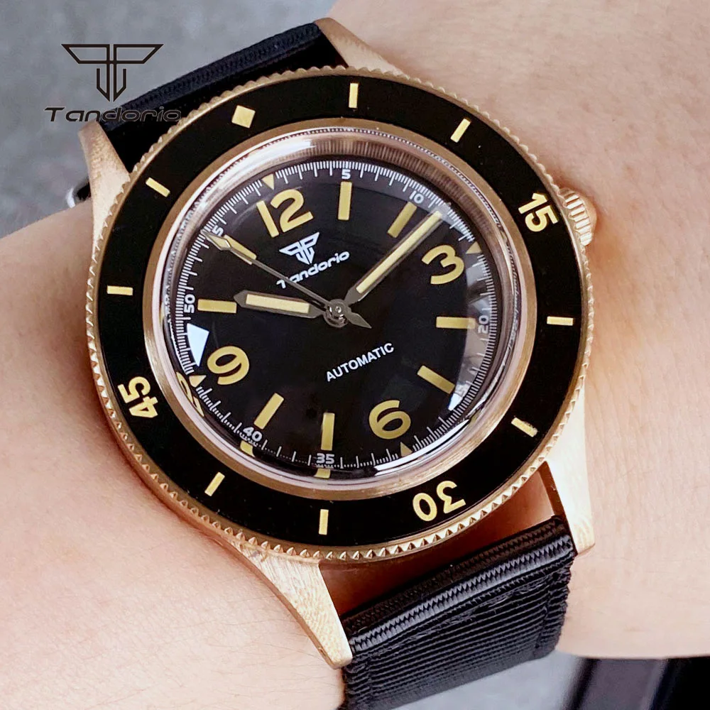 Tandorio Domed Sapphire Dive Cusn8 Real Bronze NH35 PT5000 Automatic Men Watch 20atm Lume 120 Clicks Bezel Mechanical Wristwatch