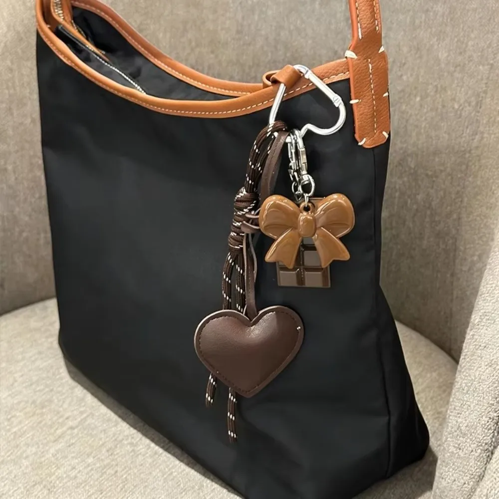 Acrylic Chocolate Ornament Heart Leather Keychain Bag Bow Design Braided Cord Luggage Pendant Tassel Love Heart Lanyard