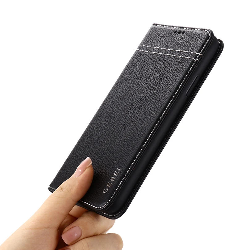 Marque de luxe GEBEI en cuir véritable Flip Unique aimant conception support housse pour iPhone 15 14 13 12 Pro Max 11 Xs 8 7 Plus