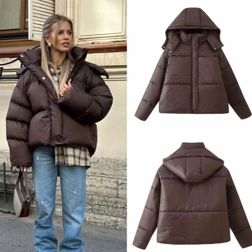 Women's Hooded Padded Coat Long Sleeve Winter Warm Quilted Jacket Solid Color Thick Casual Outerwear Trendy Cozy Soft Warm Coats