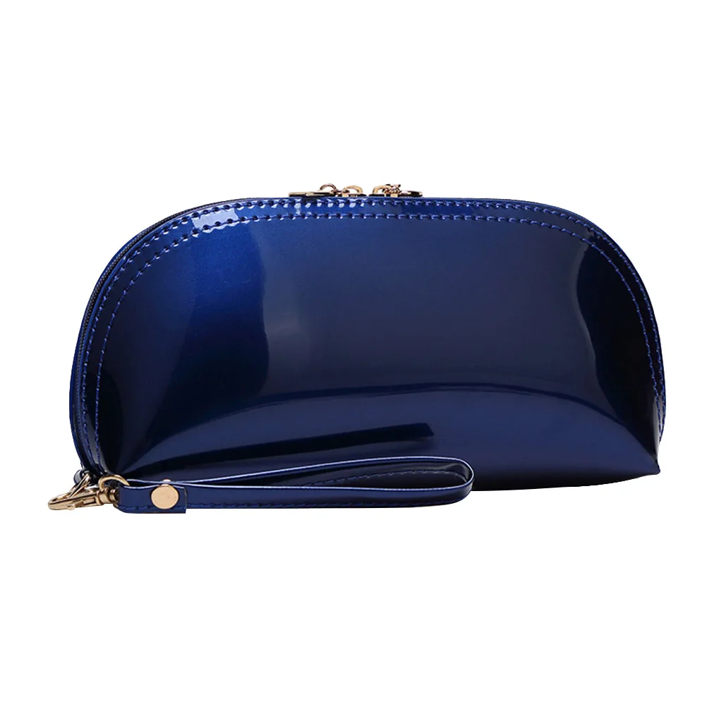 

Women Pu Zipper Makeup Case Travel Toiletry Bag Large Capacity Lightweight Organizer Pouch Blue Pencil
