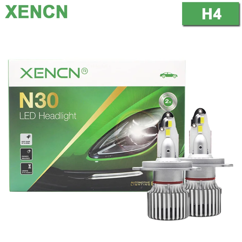 XENCN LED H4 9003 Car Headlight 300W High Power 6500K White Light 30000LM 12V P43t Long Life OEM Quality LED Auto Lamps, Pair