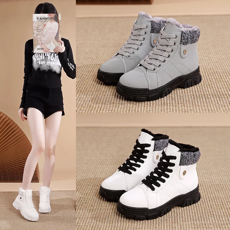 

Winter Women's Boots Fashion High Top Warm Cotton Boots 2026 Winter New Women's Snow Boots Leather Casual Ankle Boot Botas Mujer