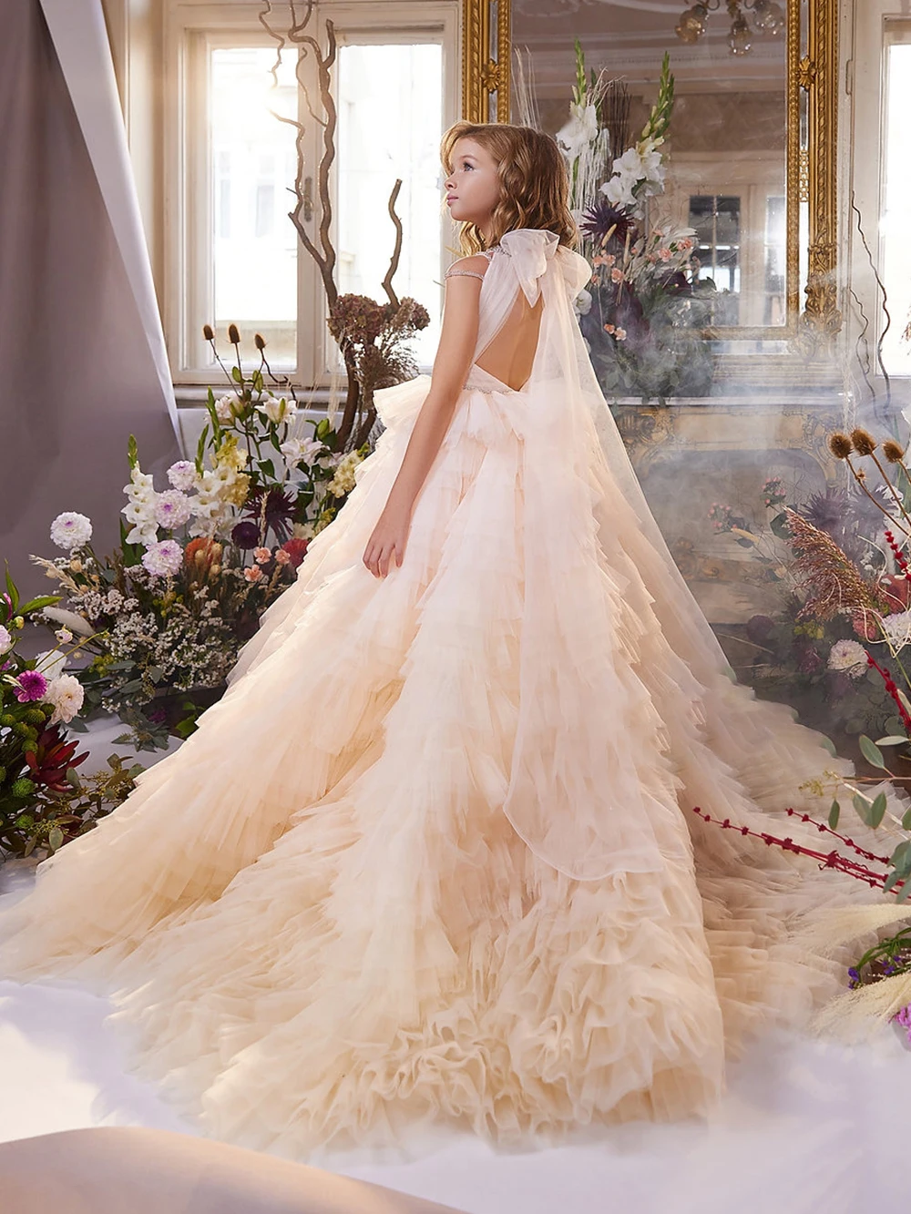 Mvozein Puffy Flower Girl Dresses Off The Shoulder Princess Cascading Kids Pageant Gowns For WeddingsChristmas Clothes Princess