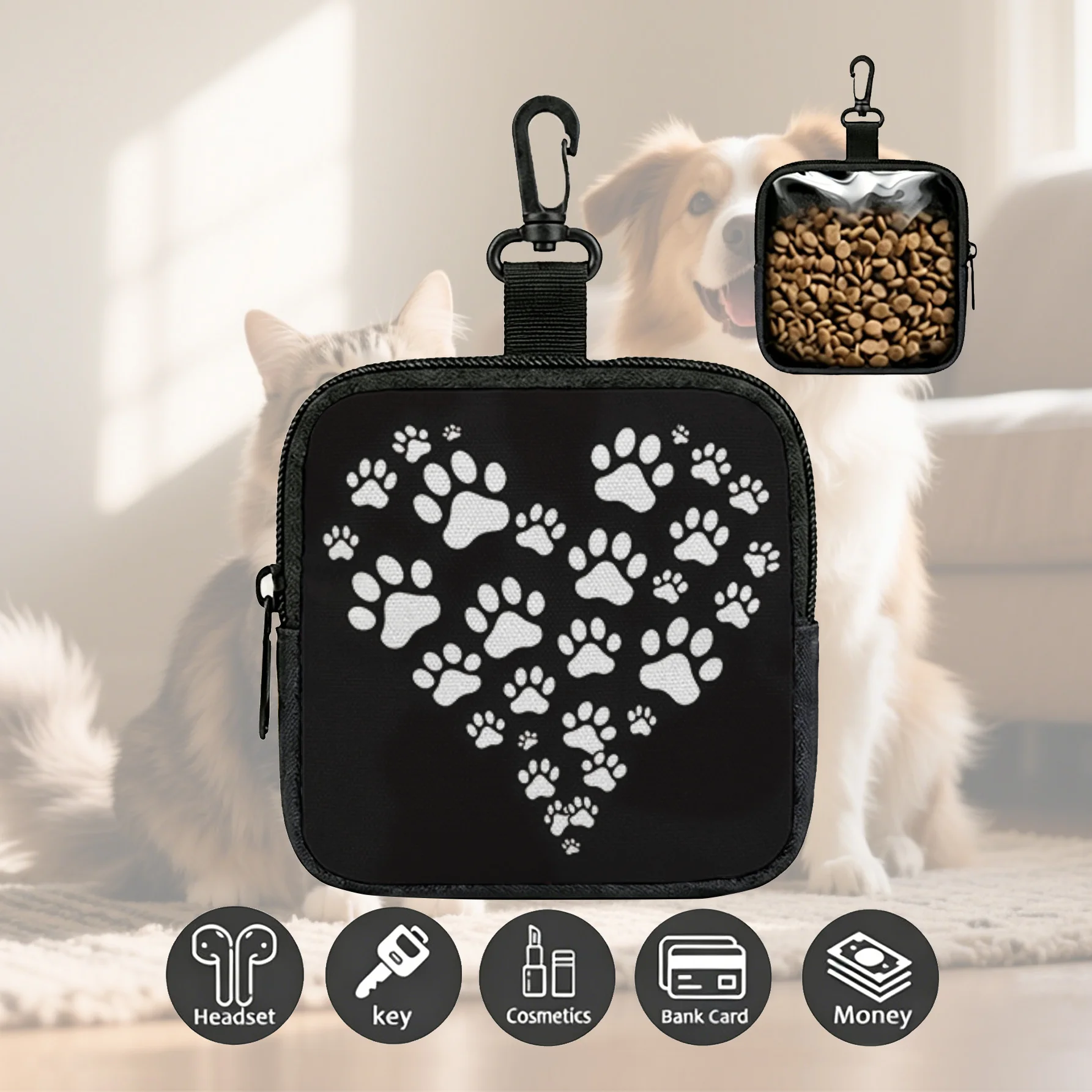 Heart Paw Print Dog Treat Bag Portable Pet Training Snack Pouch For Dog Walking