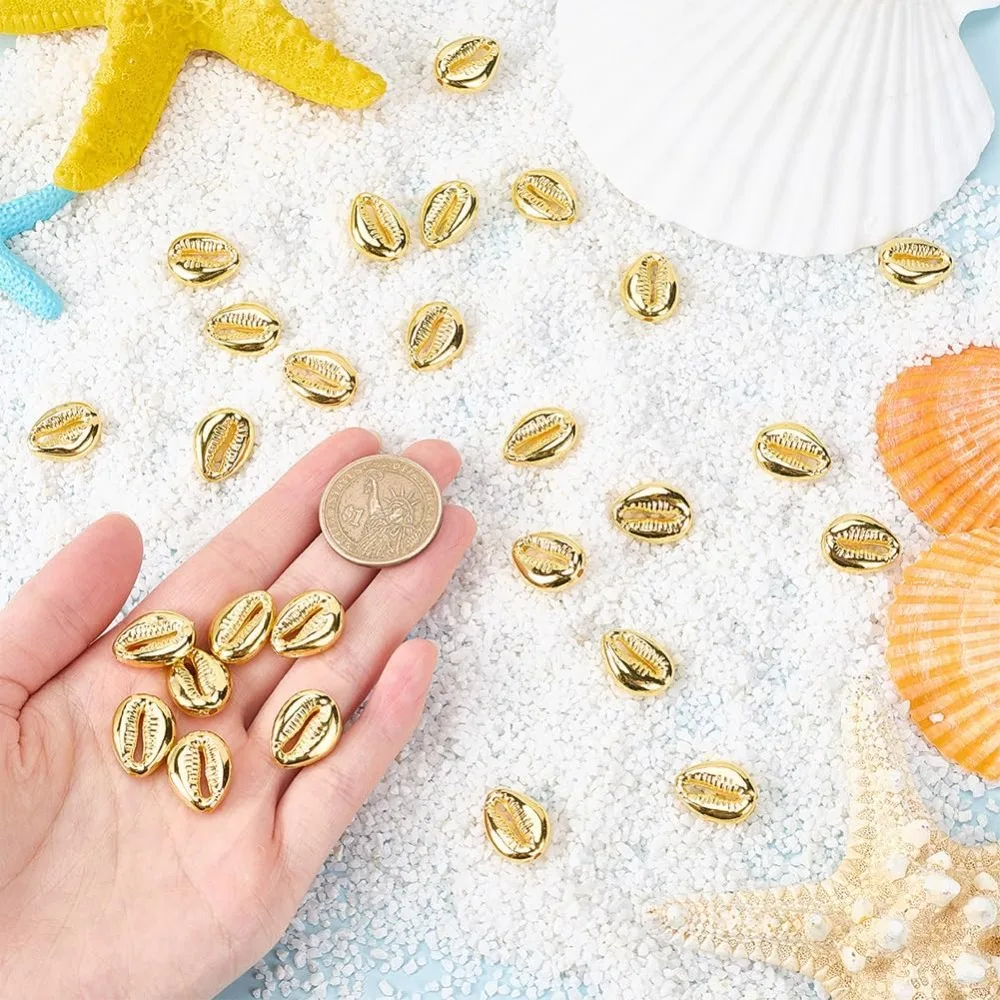 100 قطعة الذهب Cowrie شل الخرز Cowrie الخرز السائبة صدف الذهب البلاستيك الصغيرة الصيف هاواي البحر المحيط شاطئ فاصل شل حبة عدة #3