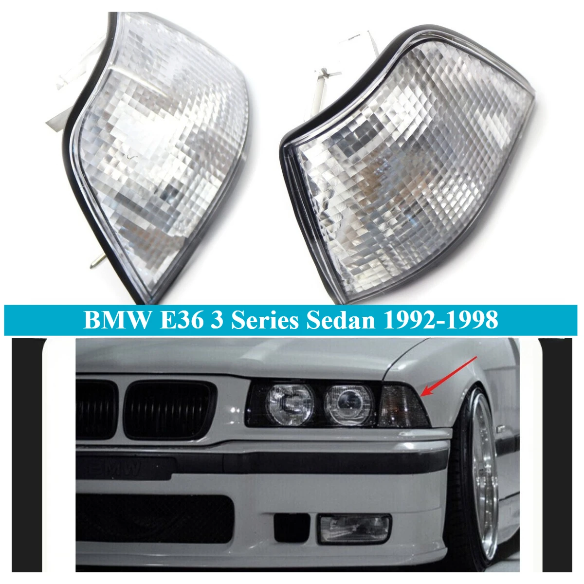 

For BMW E36 3 Series Sedan 1992 1998 Amber Turn Signal Lights Smoked Corner Lamps DOT Compliant Plug and Play Replacement Lights